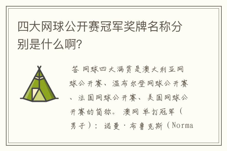 四大网球公开赛冠军奖牌名称分别是什么啊?