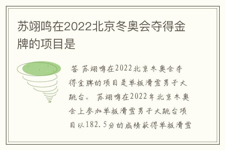 苏翊鸣在2022北京冬奥会夺得金牌的项目是