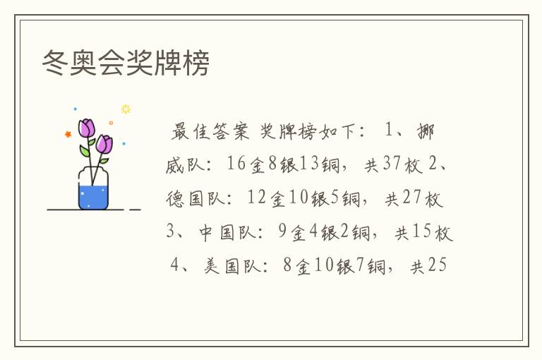 冬奥会奖牌榜