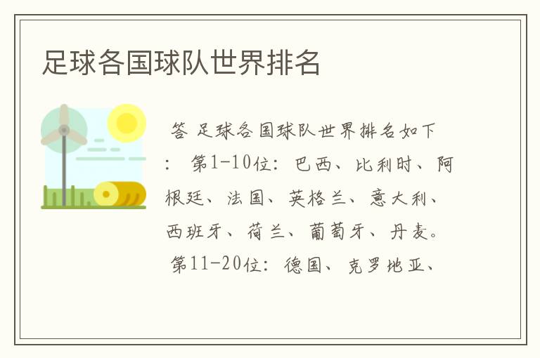 足球各国球队世界排名