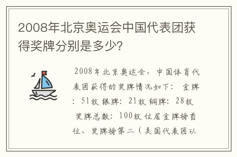 2008年北京奥运会中国代表团获得奖牌分别是多少?