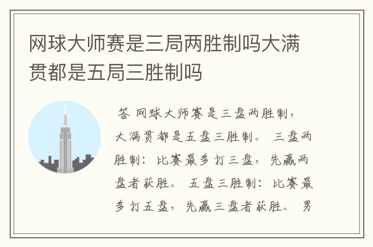 网球大师赛是三局两胜制吗大满贯都是五局三胜制吗