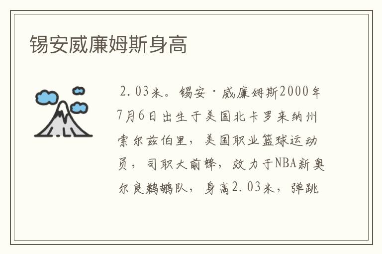 锡安威廉姆斯身高