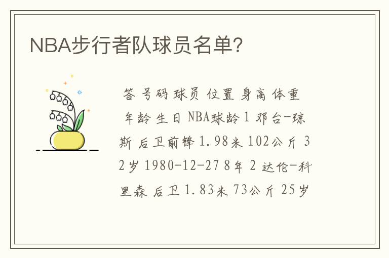 NBA步行者队球员名单?