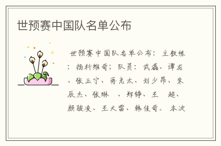 世预赛中国队名单公布