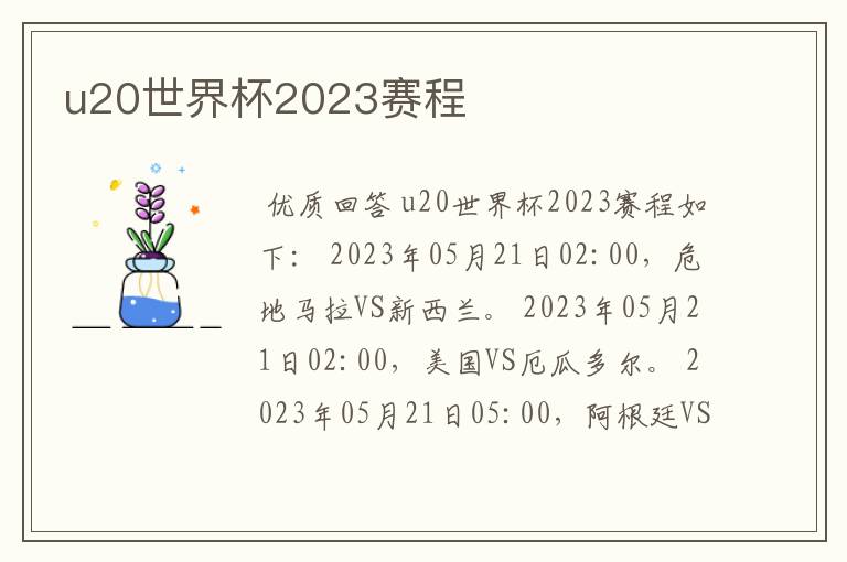 u20世界杯2023赛程