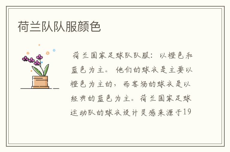 荷兰队队服颜色