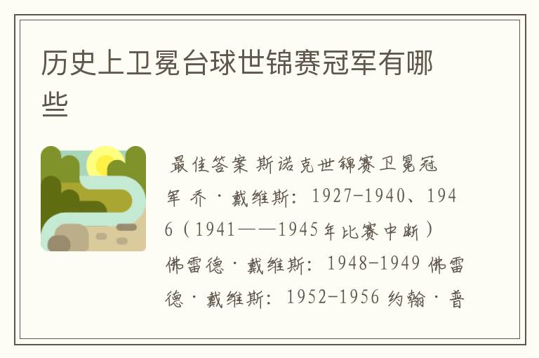 历史上卫冕台球世锦赛冠军有哪些