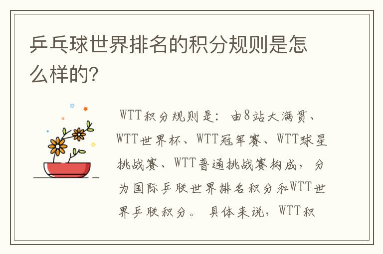乒乓球世界排名的积分规则是怎么样的?