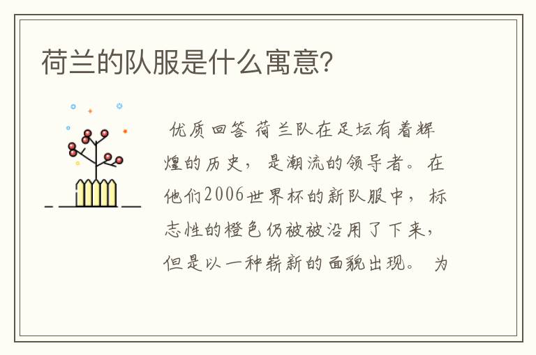 荷兰的队服是什么寓意?