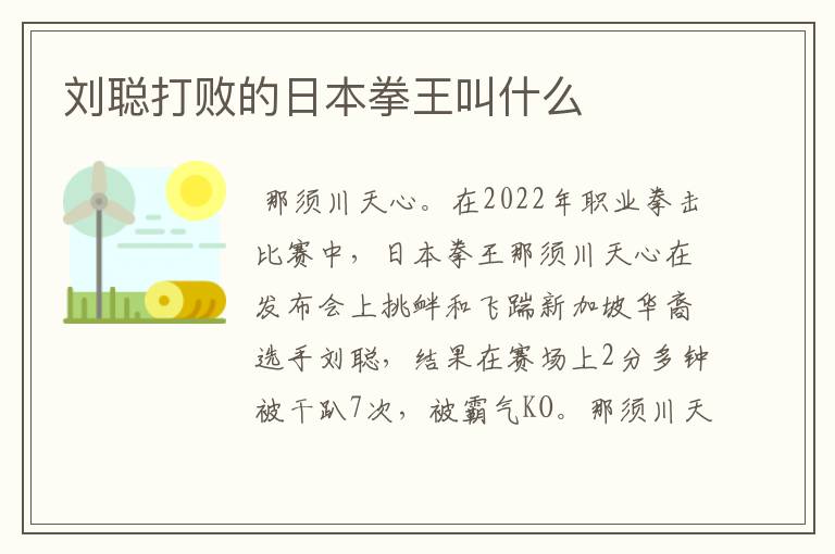 刘聪打败的日本拳王叫什么