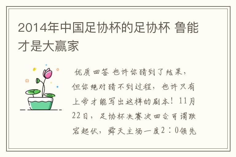 2014年中国足协杯的足协杯 鲁能才是大赢家