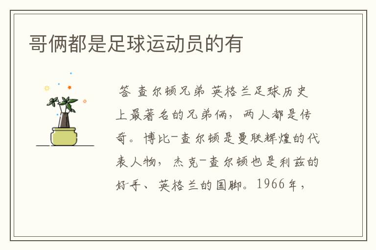哥俩都是足球运动员的有