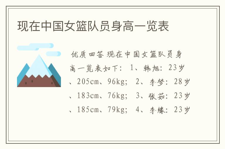 现在中国女篮队员身高一览表