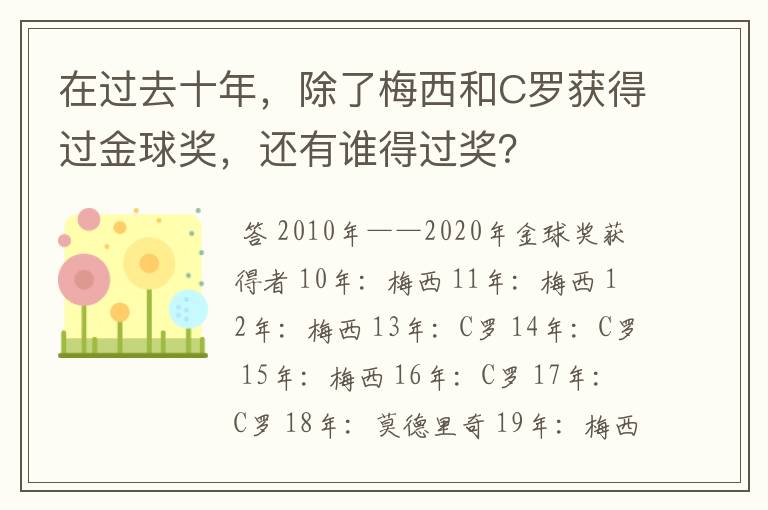 在过去十年,除了梅西和C罗获得过金球奖,还有谁得过奖?