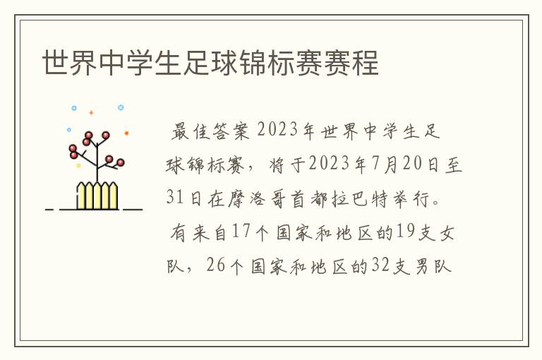 世界中学生足球锦标赛赛程