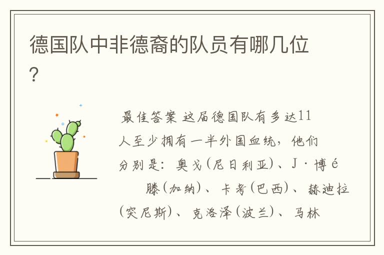 德国队中非德裔的队员有哪几位?