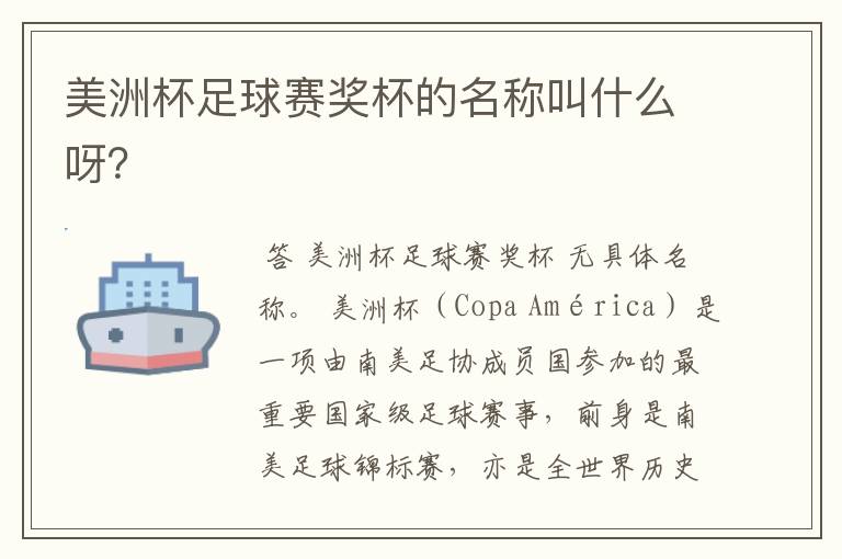美洲杯足球赛奖杯的名称叫什么呀?