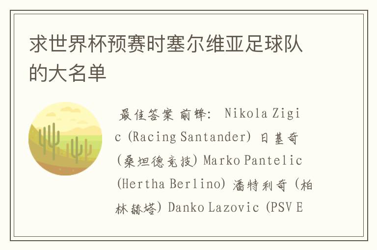求世界杯预赛时塞尔维亚足球队的大名单