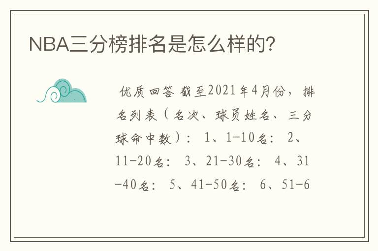 NBA三分榜排名是怎么样的?