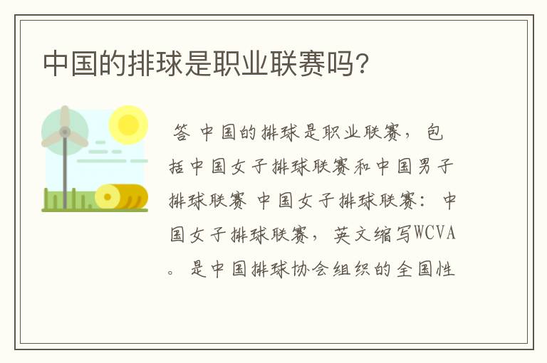 中国的排球是职业联赛吗?