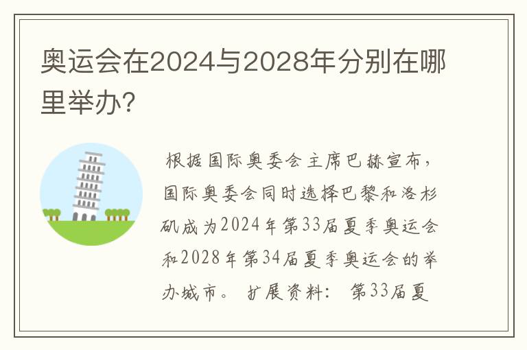 奥运会在2024与2028年分别在哪里举办?