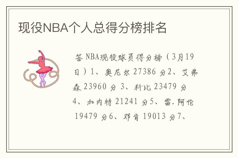 现役NBA个人总得分榜排名