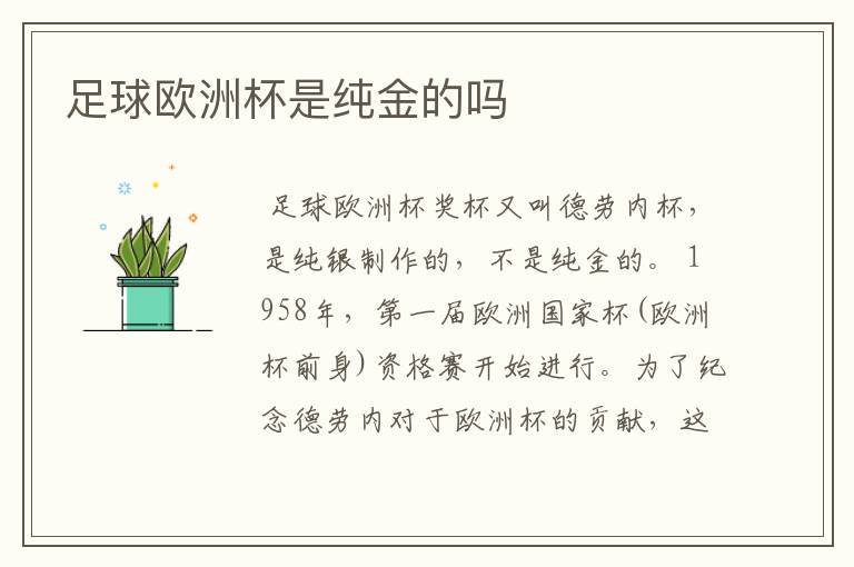 足球欧洲杯是纯金的吗
