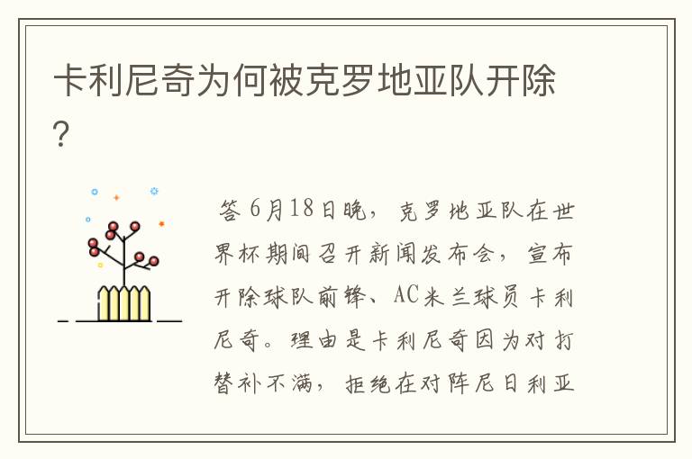卡利尼奇为何被克罗地亚队开除?
