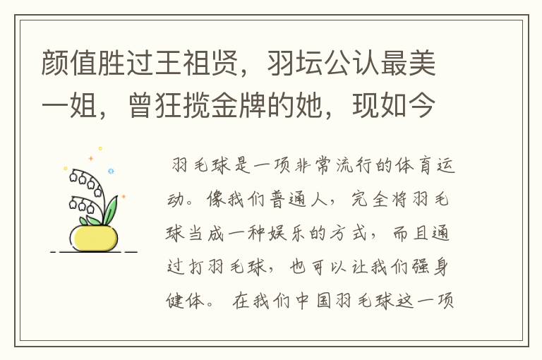 颜值胜过王祖贤,羽坛公认最美一姐,曾狂揽金牌的她,现如今如何?