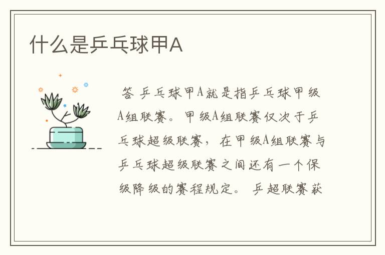 什么是乒乓球甲A