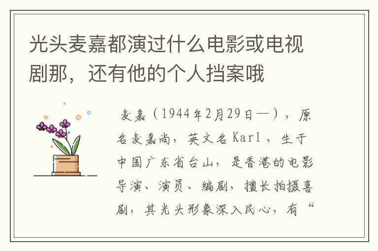 光头麦嘉都演过什么电影或电视剧那,还有他的个人挡案哦