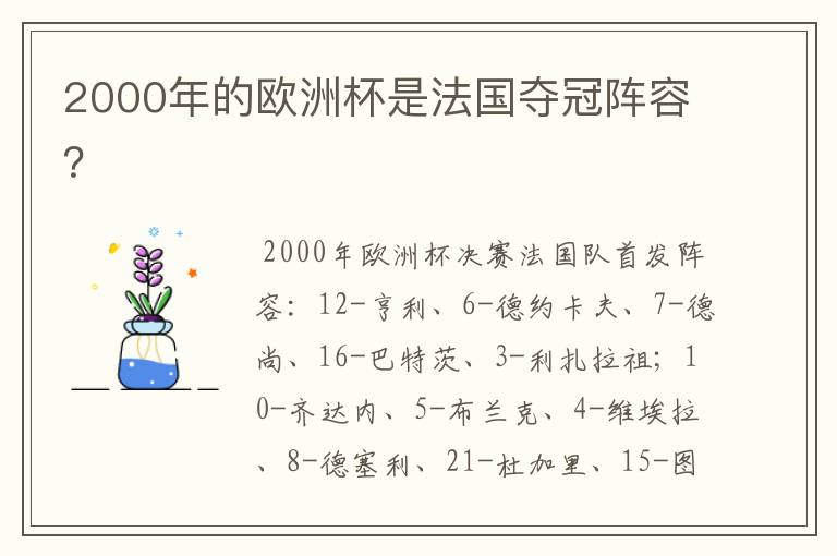 2000年的欧洲杯是法国夺冠阵容?