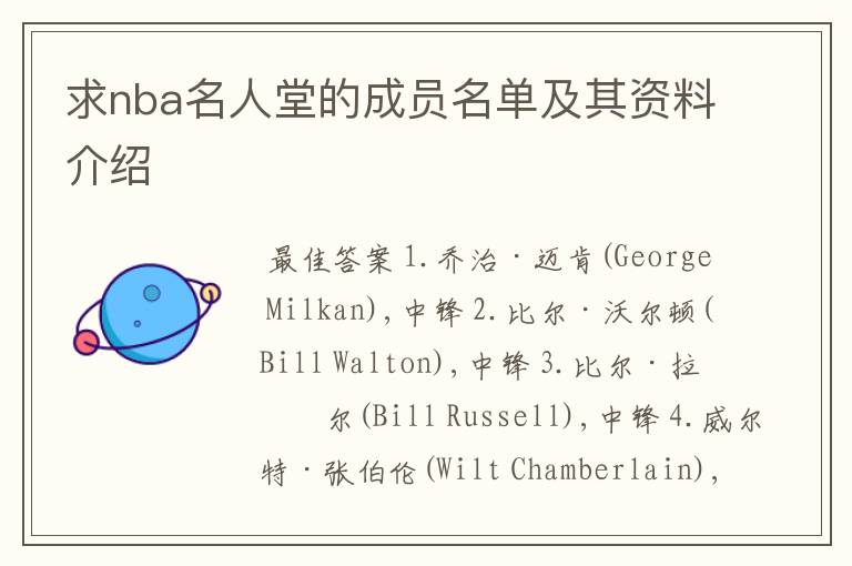 求nba名人堂的成员名单及其资料介绍