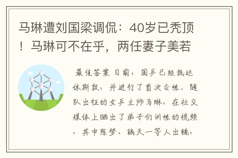 马琳遭刘国梁调侃:40岁已秃顶!马琳可不在乎,两任妻子美若天仙