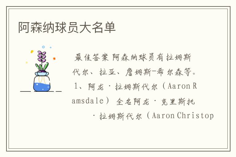阿森纳球员大名单