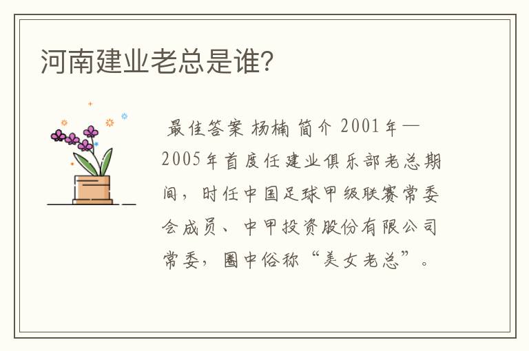 河南建业老总是谁?