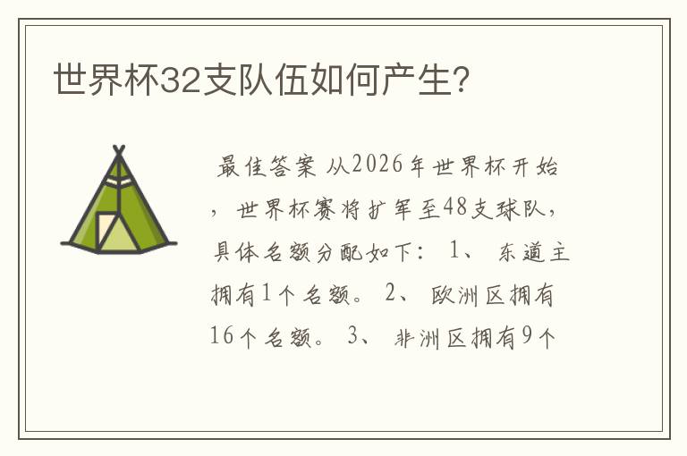 世界杯32支队伍如何产生?