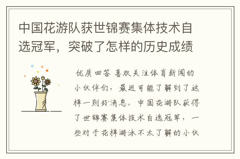 中国花游队获世锦赛集体技术自选冠军,突破了怎样的历史成绩?