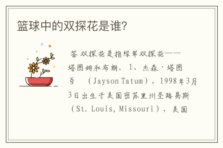 篮球中的双探花是谁?