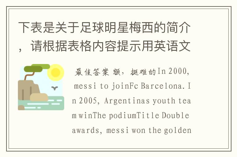 下表是关于足球明星梅西的简介,请根据表格内容提示用英语文章。词数要求30左右