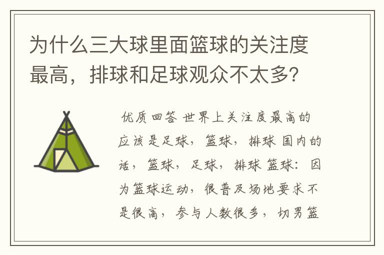 为什么三大球里面篮球的关注度最高,排球和足球观众不太多?