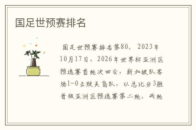 国足世预赛排名