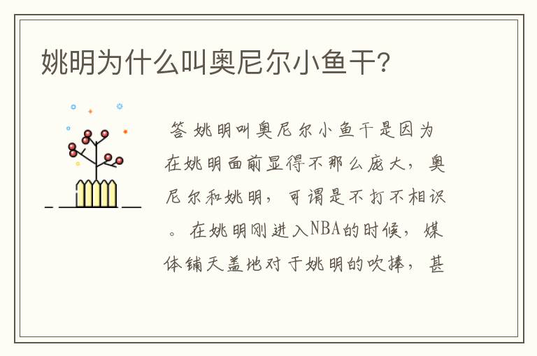 姚明为什么叫奥尼尔小鱼干?