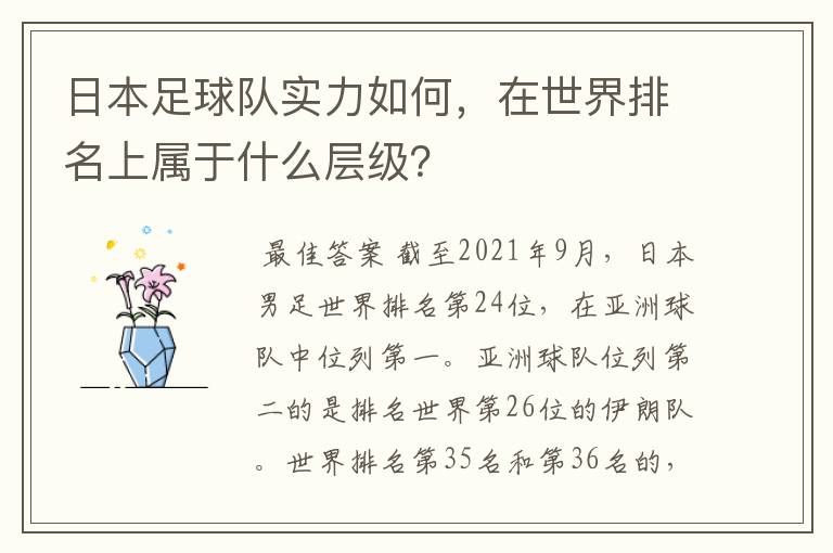 日本足球队实力如何,在世界排名上属于什么层级?