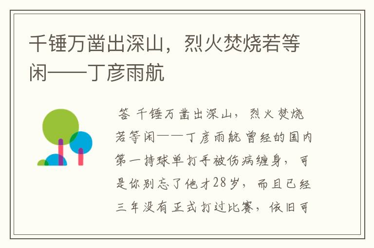 千锤万凿出深山,烈火焚烧若等闲——丁彦雨航