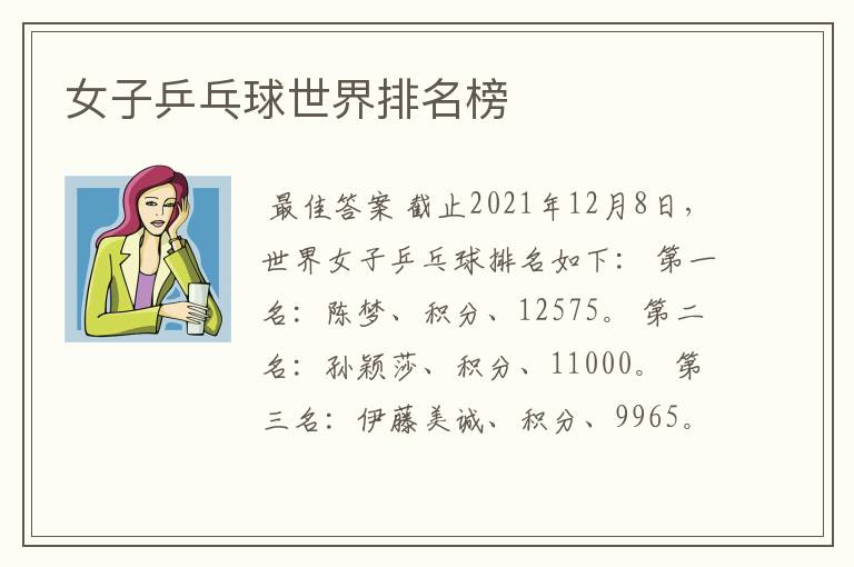 女子乒乓球世界排名榜