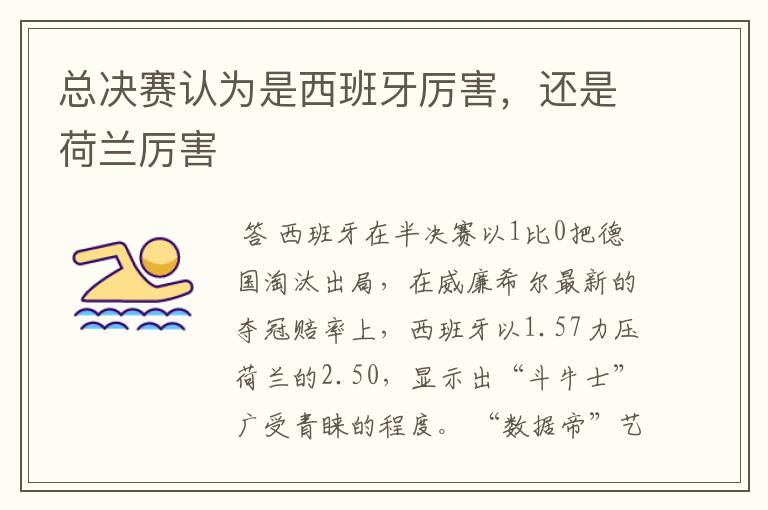 总决赛认为是西班牙厉害,还是荷兰厉害