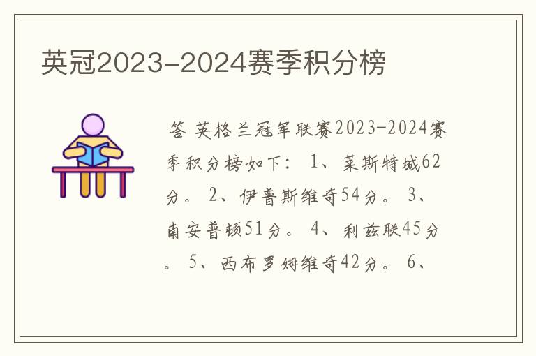 英冠2023-2024赛季积分榜