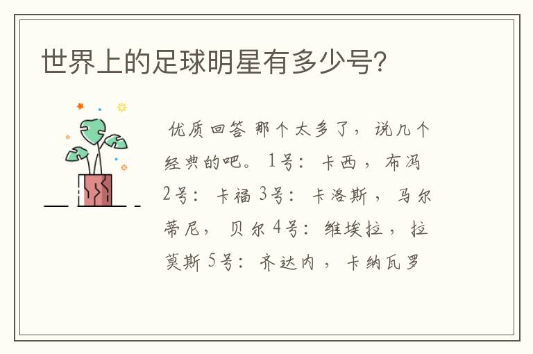 世界上的足球明星有多少号?
